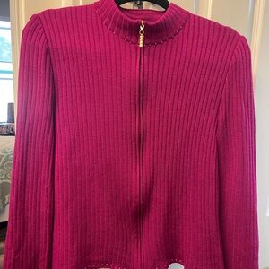 St. John Fuchsia Ribbed Cardigan